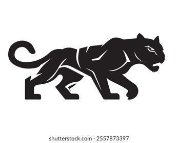 Black panther silhouette isolated on white background. Panther silhouette vector. Black silhouette of panther. Vector illustration.