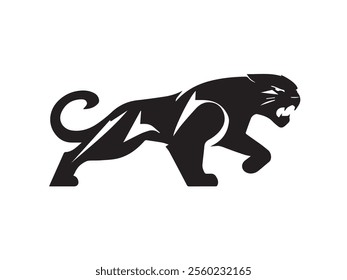 Black panther silhouette isolated on white background. Panther silhouette vector. Black silhouette of panther. Vector illustration.