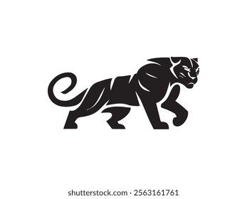 Black panther silhouette isolated on white background. Panther silhouette vector. Black silhouette of panther. Vector illustration.