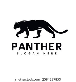 Black panther silhouette logo icon. Cougar symbol. Puma sign. Wild cat Jaguar vector illustration