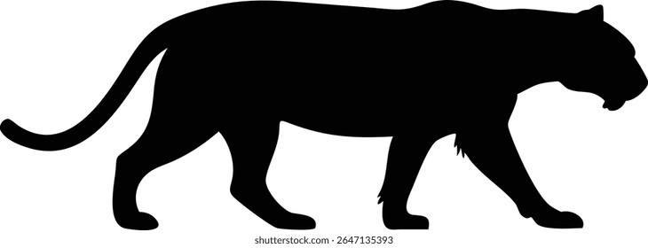 Black panther silhouette walking profile view isolated on white background design asset