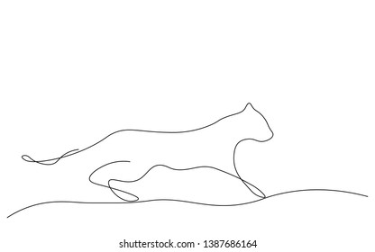 Black panther silhouette wildcat one line drawing vector illustration