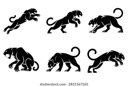 Black panther silhouettes in various dynamic poses