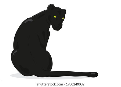 black Panther sits on its back - vector illustration in cartoon style