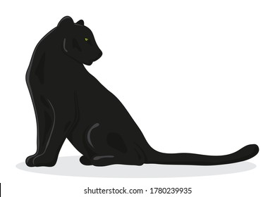 black Panther sits on its side  - vector illustration in cartoon style