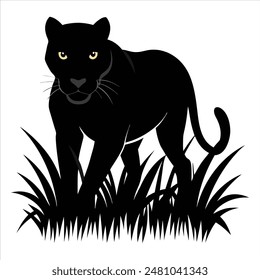 a black panther stalking through long grass vector illustration