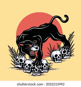 black panther is stepping on skull