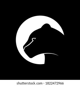 Black panther symbol. White symbol on black backdrop. Design element