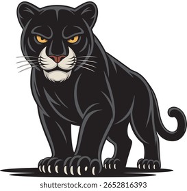 Ilustração do vetor Pantera Negra no fundo branco com um gatinho de estilo cartoon bonito