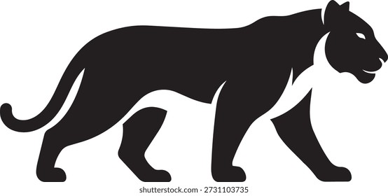 Schwarzer Panther, Vektorsilhouette einer kriechenden Wildkatze, räuberische Panthera, die im Profil stalkt, minimalistischer Leopard oder Jaguar-Maskottchen-Symbol