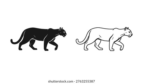 Black Panther vs Cougar Big Cat Comparison Vector