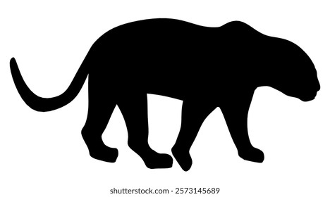 Black panther is walking on a white background. The panther is the main focus of the image, and it is moving with purpose. The black and white color scheme creates a sense of contrast