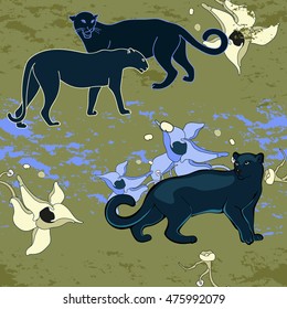 Black panther and yellow flowers