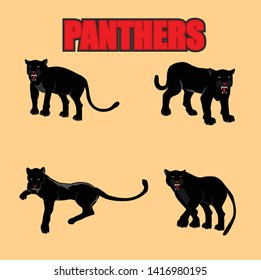 Black panthers set, isolated vector illustration