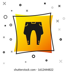 Black Pants icon isolated on white background. Yellow square button. Vector Illustration