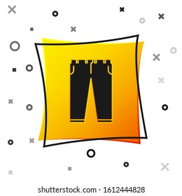 Black Pants icon isolated on white background. Yellow square button. Vector Illustration