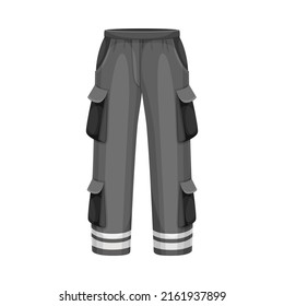 Pantalones negros con banda reflectante y bolsillo lateral como Ilustración vectorial de ropa uniforme y ropa de trabajo