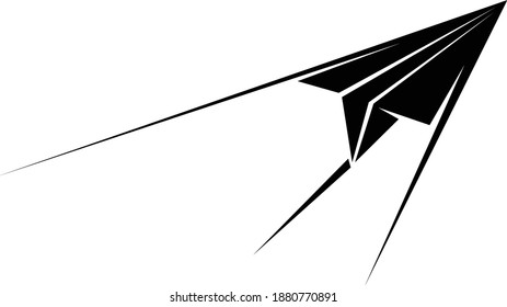 black paper airplane with air traces behind