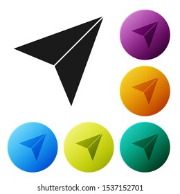 Black Paper airplane icon isolated on white background. Set icons colorful circle buttons. Vector Illustration