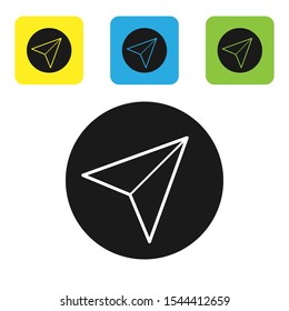 Black Paper airplane icon isolated on white background. Set of colorful square icon buttons. Vector Illustration