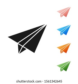 Black Paper airplane icon isolated on white background. Set icons colorful. Vector Illustration