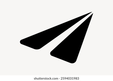 Black paper airplane icon on a white background. Simple paper airplane design. Minimalist paper airplane symbol. Paper airplane silhouette illustration. User interface icon vector.