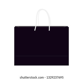 Black Paper Bag with Handle Vector. Realistic Paper Bag Illustration, medium size. Black, clear, blank, isolated Paper Bag mock up on white background with perspective view