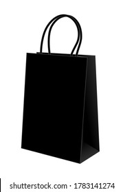 Black Paper Bag With Handle Vector For Template.