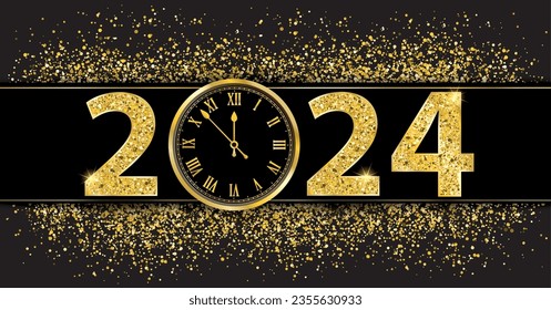 Black Paper Banner Golden Sand Clock 2024