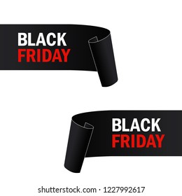Black  paper banner. Ribbon. Black friday sale. Vector illustration