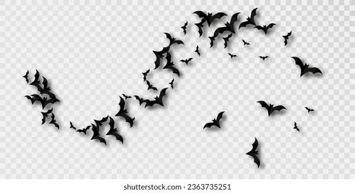 Black Paper Bats Take Flight Over a White Background, Creating a Striking Decoration. Spirit of Halloween