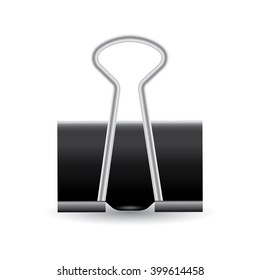 Black Paper Binder Paper Clip Realistic Vector. 