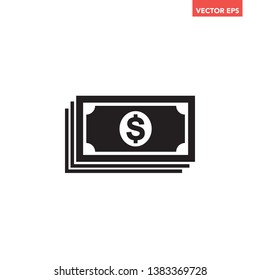 Black paper cash bundle icon, simple infographic interface concept elements, app ui ux web button logo, flat design pictogram vector eps 10 isolated on white background
