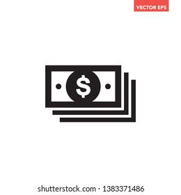 Black paper cash bundle icon, simple infographic interface concept elements, app ui ux web button logo, flat design pictogram vector eps 10 isolated on white background