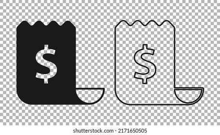 Black Paper check and financial check icon isolated on transparent background. Paper print check, shop receipt or bill.  Vector