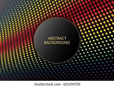 Black paper circle banner with drop shadow on black background with colored halftone template.