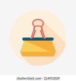 Black Paper clip flat icon with long shadow,eps10