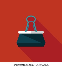 Black Paper clip flat icon with long shadow,eps10