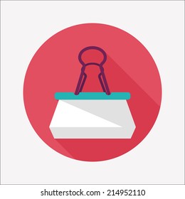 Black Paper clip flat icon with long shadow,eps10