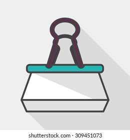 Black Paper clip flat icon with long shadow, eps10