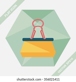 Black Paper clip flat icon with long shadow,eps10