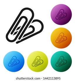 Black Paper clip icon isolated on white background. Set icons colorful circle buttons. Vector Illustration
