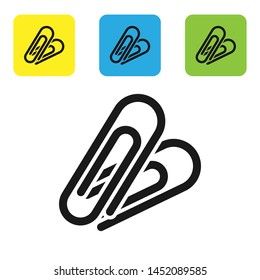 Black Paper clip icon isolated on white background. Set icons colorful square buttons. Vector Illustration