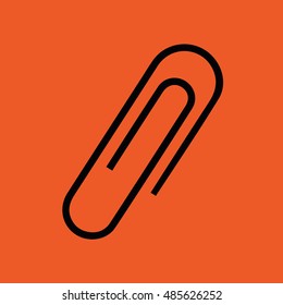 Black paper clip icon vector illustration. Orange background