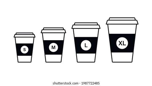 Black paper coffee cup vector takeaway cup different size set