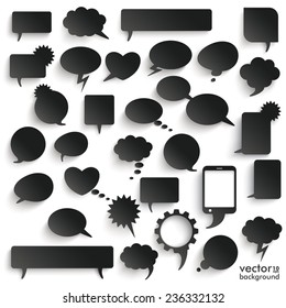 Black paper communication bubbles on the white background. Eps 10 vector file.