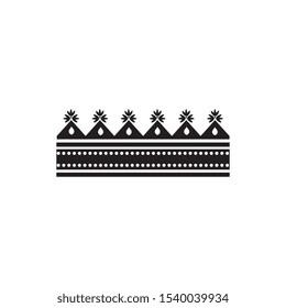 Black paper crown silhouette with rectangle base and triangle decorations - flat isolated geometric icon of royal headdress decoration - vector illustration.
