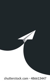 black paper curl corner white and airplane background.vector illustrator design template.