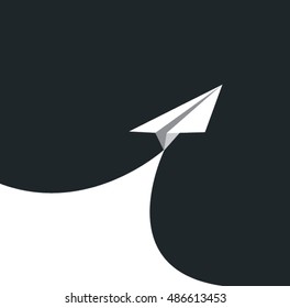black paper curl corner white and airplane background.vector illustrator design template.
