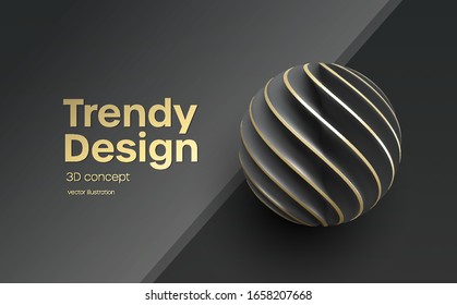 Black Paper cut 3d realistic layered sphere. Concept design element for presentations, web pages, posters and flyers. Vector illustrartion EPS10